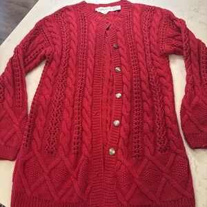 VTG Eagle's Eye Cableknit‎ Long Cardigan Sweater Silver Buttons Grannycore MED